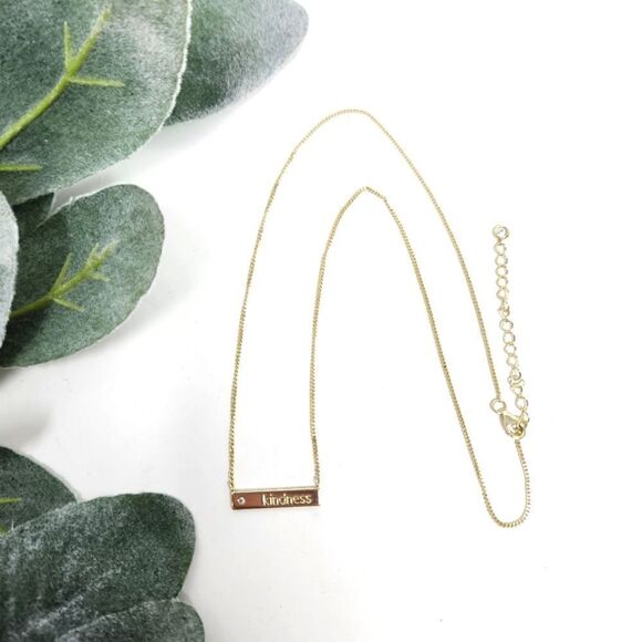 "KINDNESS" Gold Vermeil 925 Bar Necklace - Picture 1 of 11